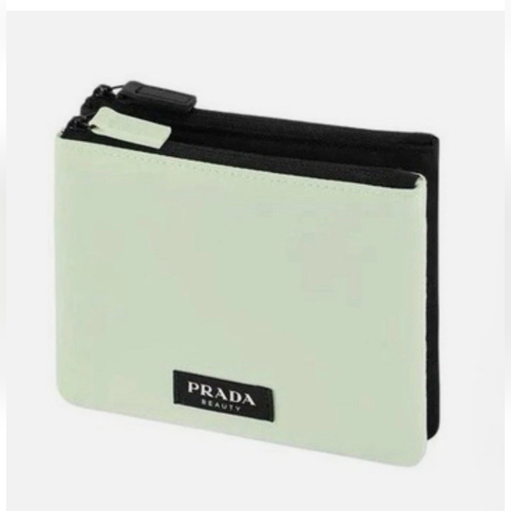 Prada Light Green & Black Beauty Double Pouch Makeup Cosmetic Clutch Bag New
